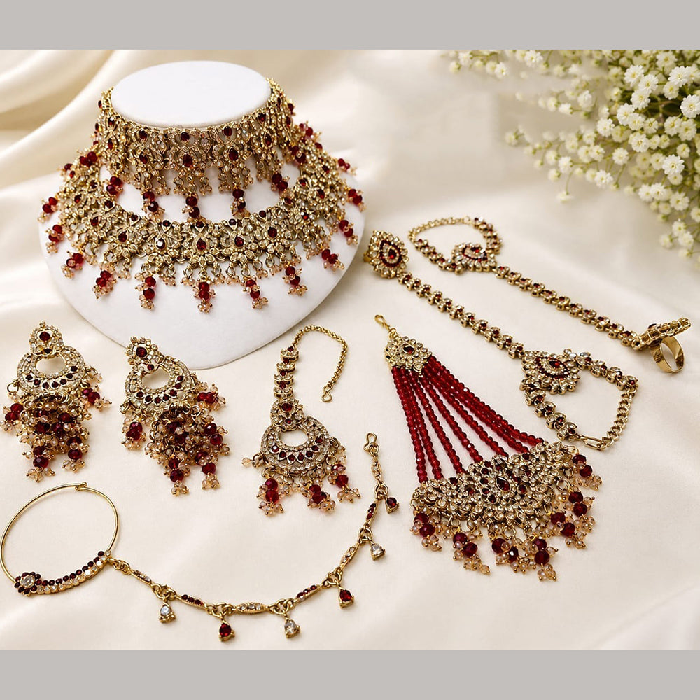 Lucentarts Jewellery Premium Austrain Stone And Beads Semi Bridal Necklace Set for Women