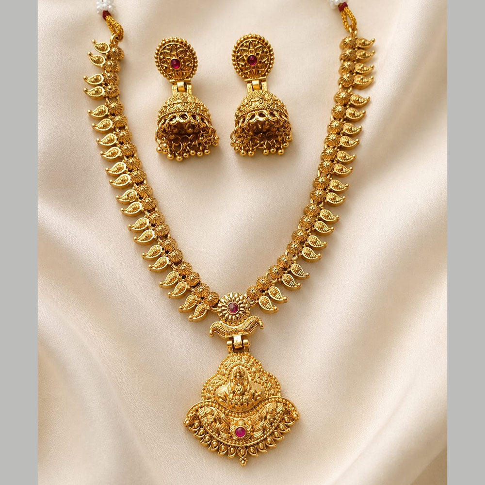 Lucentarts Jewellery Elegant Pota Stone And Pearl Temple Necklace Set 