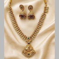 Lucentarts Jewellery Elegant Pota Stone And Pearl Temple Necklace Set