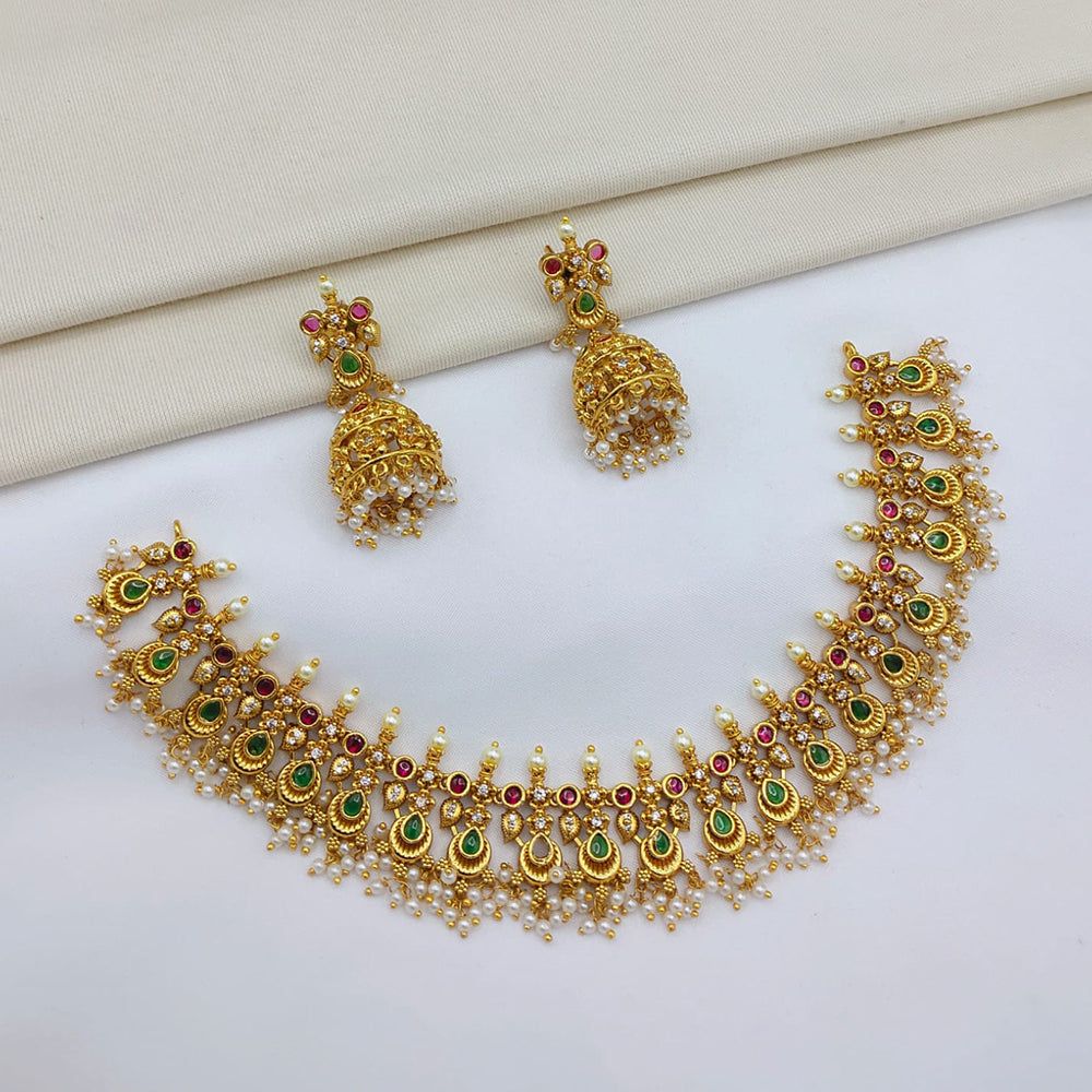 Lucentarts Jewellery Elegant Pota Stone And Pearl Necklace Set