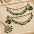 Lucentarts Jewellery Elegant Kundan Stone And Beads Jhumki Earrings With Maangtikka
