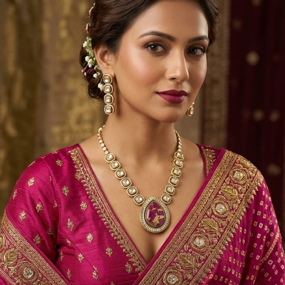 Lucentarts Jewellery Graceful Polki Kundan Stone Necklace Set