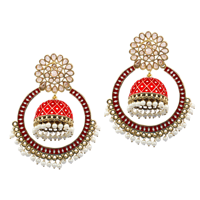 Bhavi Jewels Crystal And Meenakari Jhumki Earrings