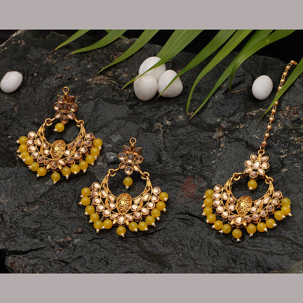 Darshana Jewels Gold Plated Crystal Earrings With Mangtikka