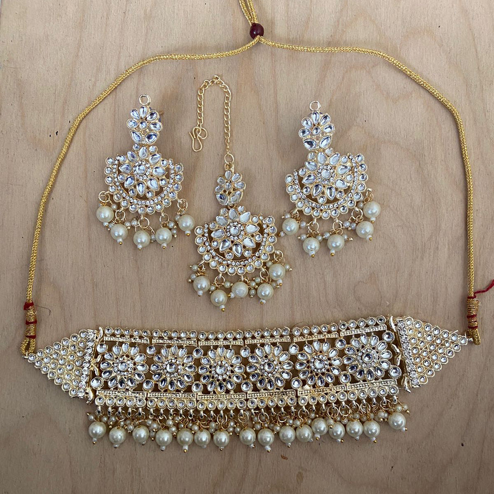 Sai Fashion Gold Plated Kundan Stone Necklace Set