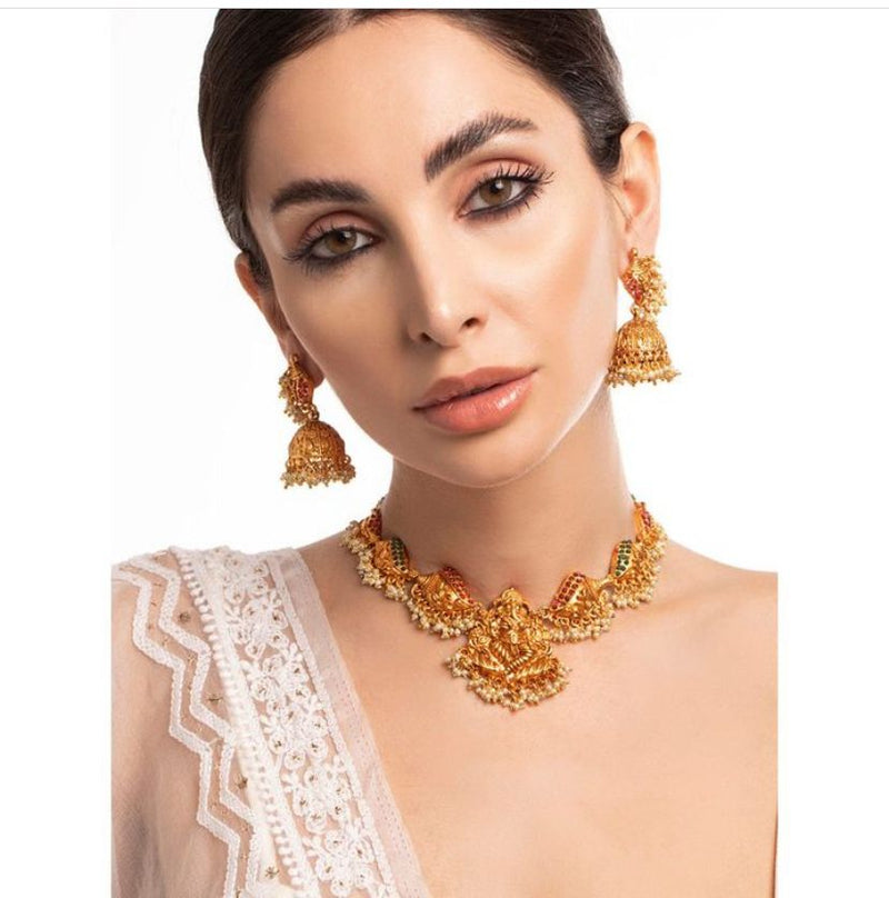 Sai Fashion Gold Plated Pota Stone Necklace Set