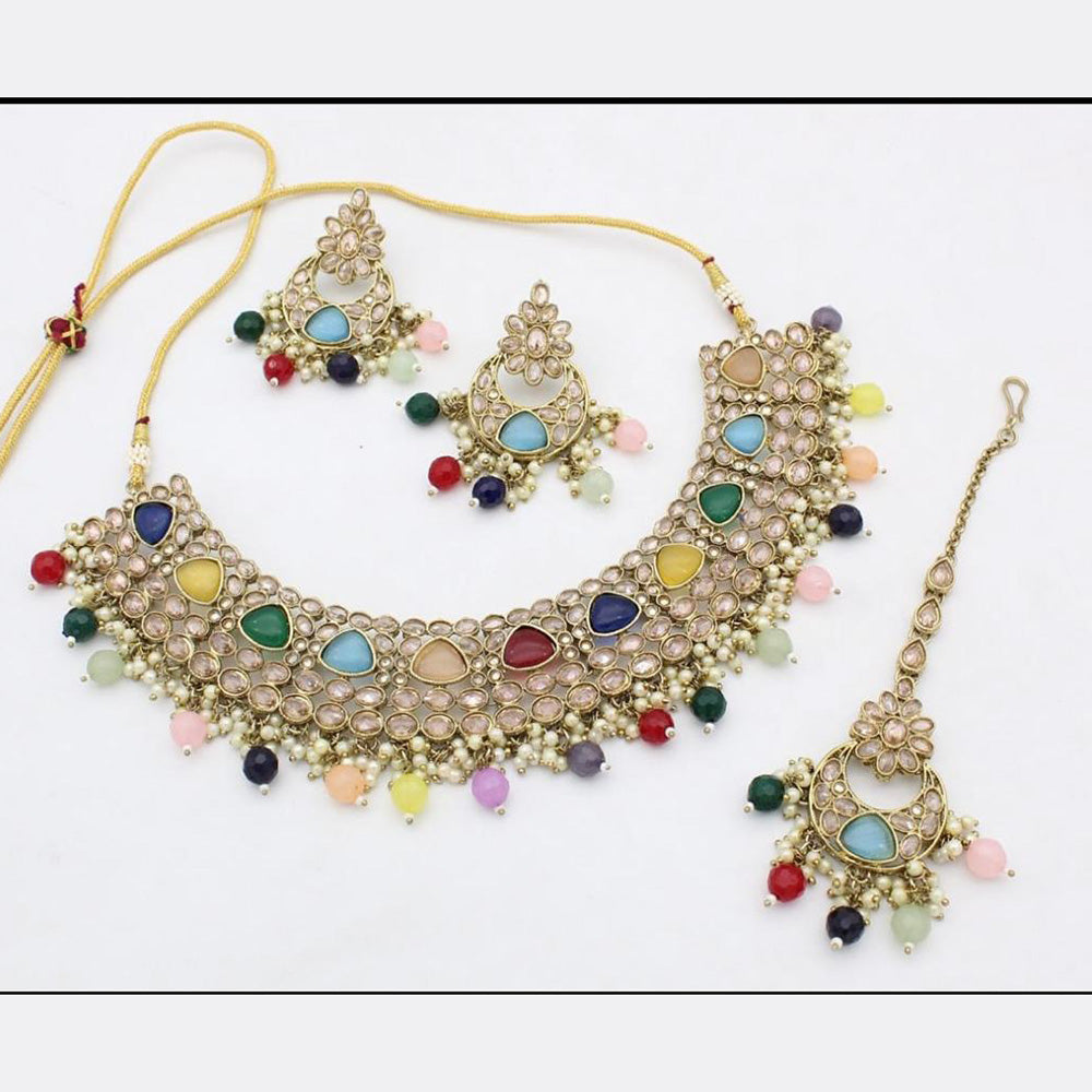 Sai Fashion Gold Plated Crystal Stone Necklace Set