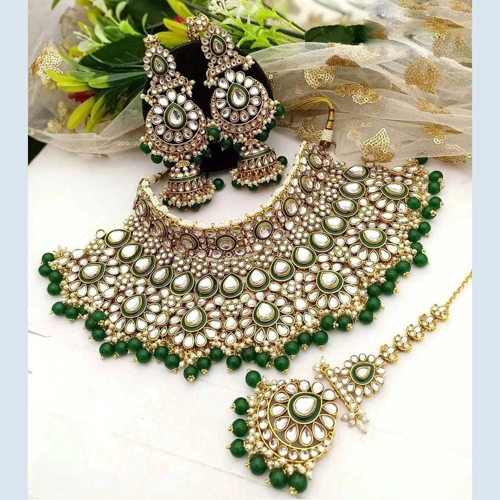 Sai Fashion Gold Plated Kundan And Meenakari Choker Necklace Set