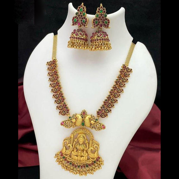 Sai Fashion Gold Plated Pota Stone Temple Necklace Set