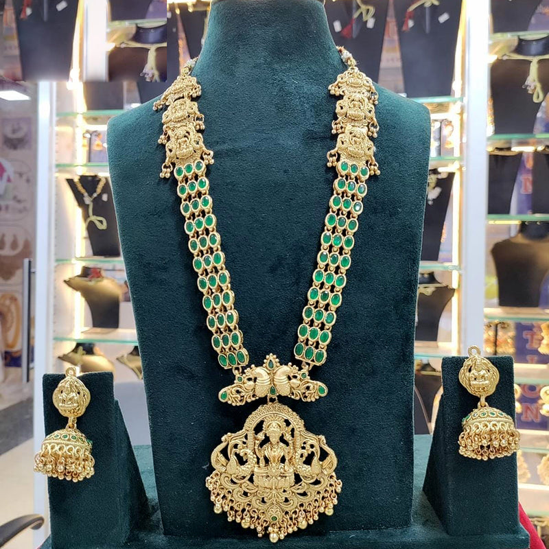 Sai Fashion Gold Plated Pota Stone Temple Long Necklace Set