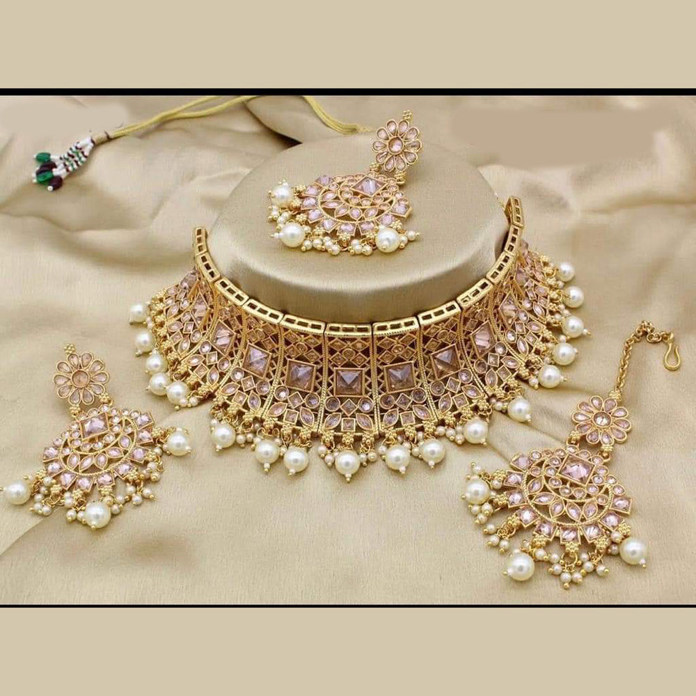 Sai Fashion Gold Plated Crystal Stone Choker Necklace Set