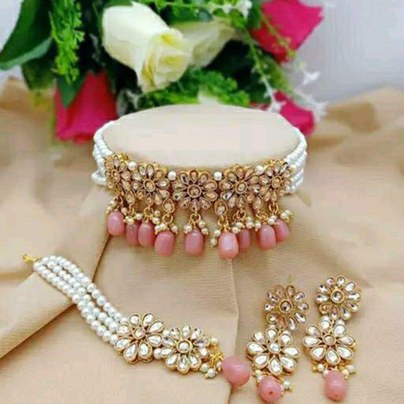 Sai Fashion Gold Plated Kundan  Stone Choker Necklace Set