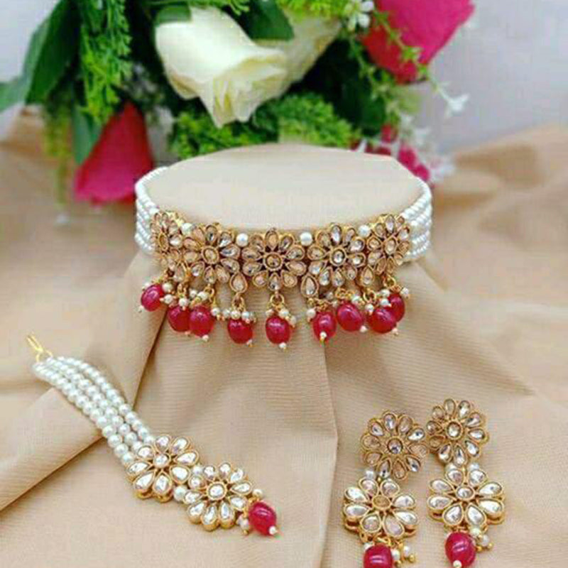 Sai Fashion Gold Plated Kundan  Stone Choker Necklace Set
