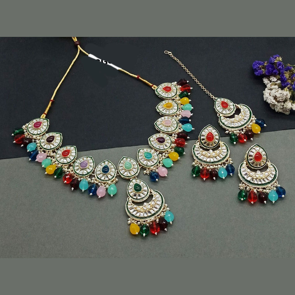 Sai Fashion Gold Plated Kundan And Beads Necklace Set
