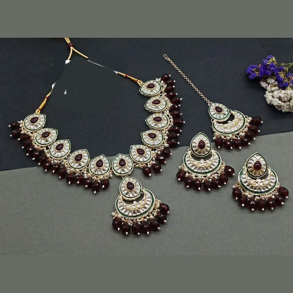 Sai Fashion Gold Plated Kundan And Beads Necklace Set
