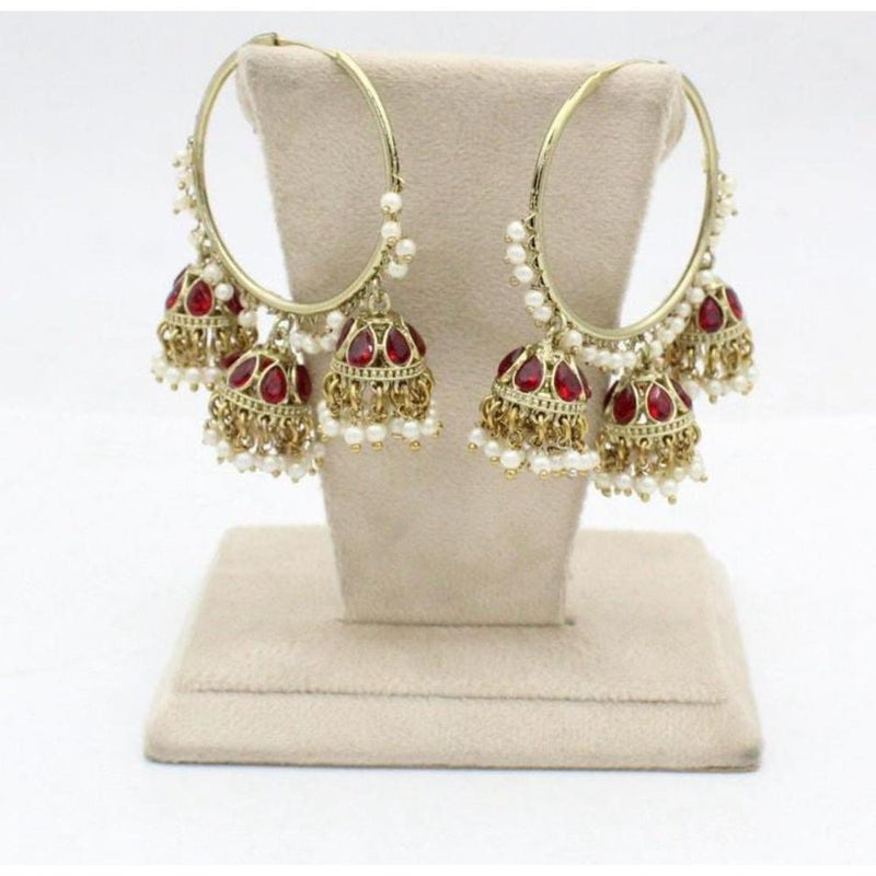 Sai Fashion Gold Plated Pota Stone And Pearl Jhumki Earrings