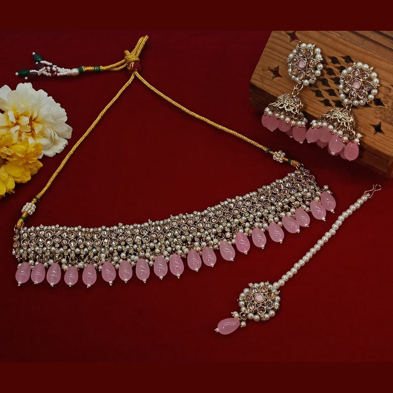 Sai Fashion Gold Plated Crystal Stone Choker Necklace Set