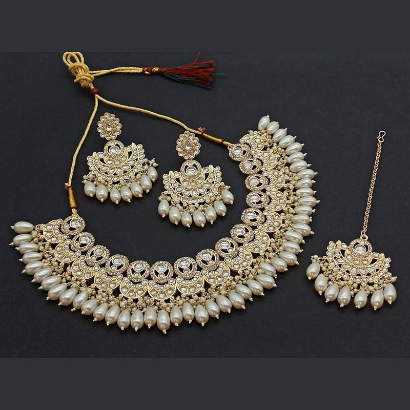 Sai Fashion Gold Plated Kundan And Pearl Necklace Set