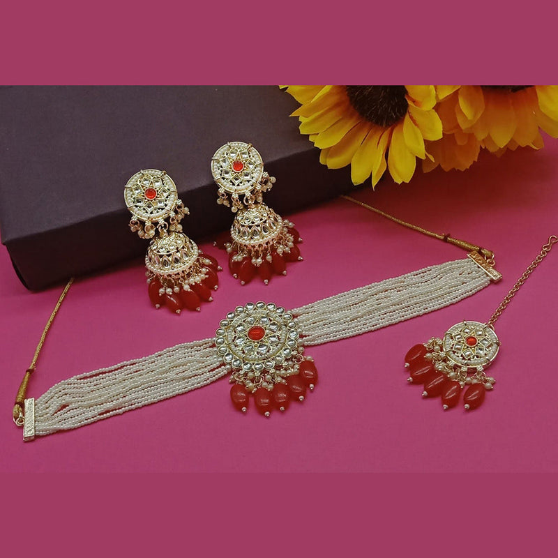 Sai Fashion Gold Plated Kundan And Pearl Choker Necklace Set