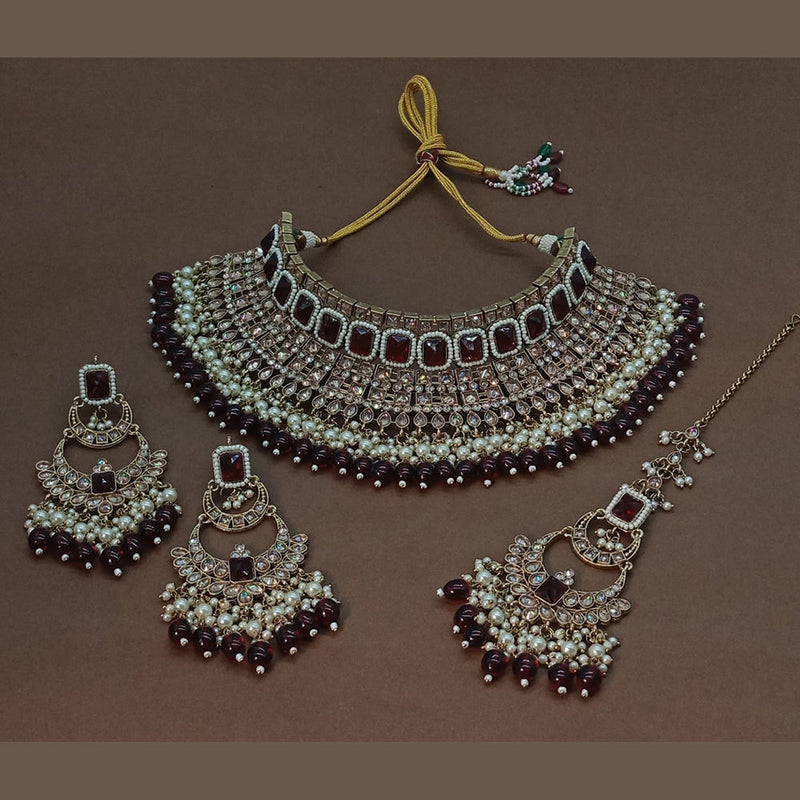 Sai Fashion Gold Plated Crystal Stone Choker Necklace Set