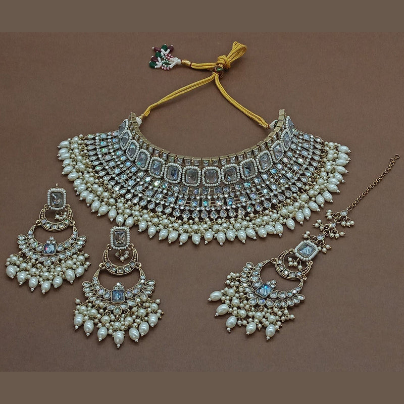 Sai Fashion Gold Plated Crystal Stone Choker Necklace Set