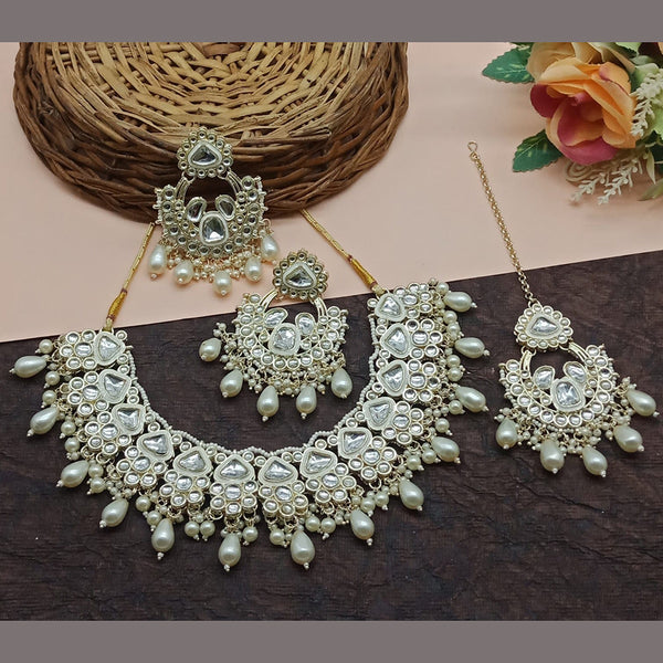 Sai Fashion Gold Plated Kundan Pearl And Beads Necklace Set