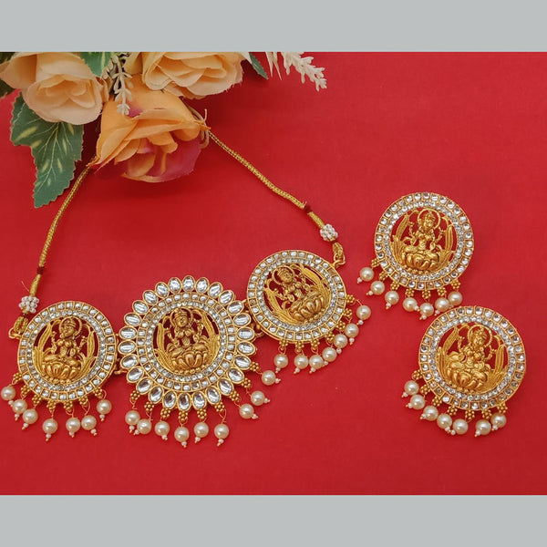 Sai Fashion Gold Plated Pota Stone Temple Choker Necklace Set