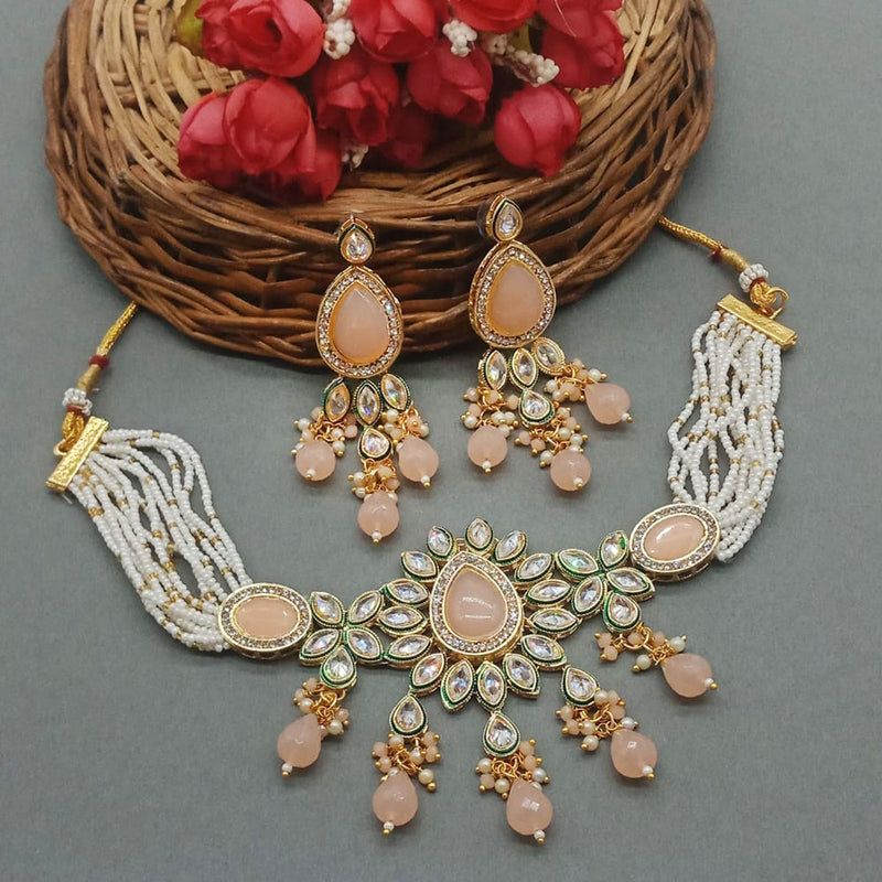 Sai Fashion Gold Plated Crystal Stone And Beads Necklace Set