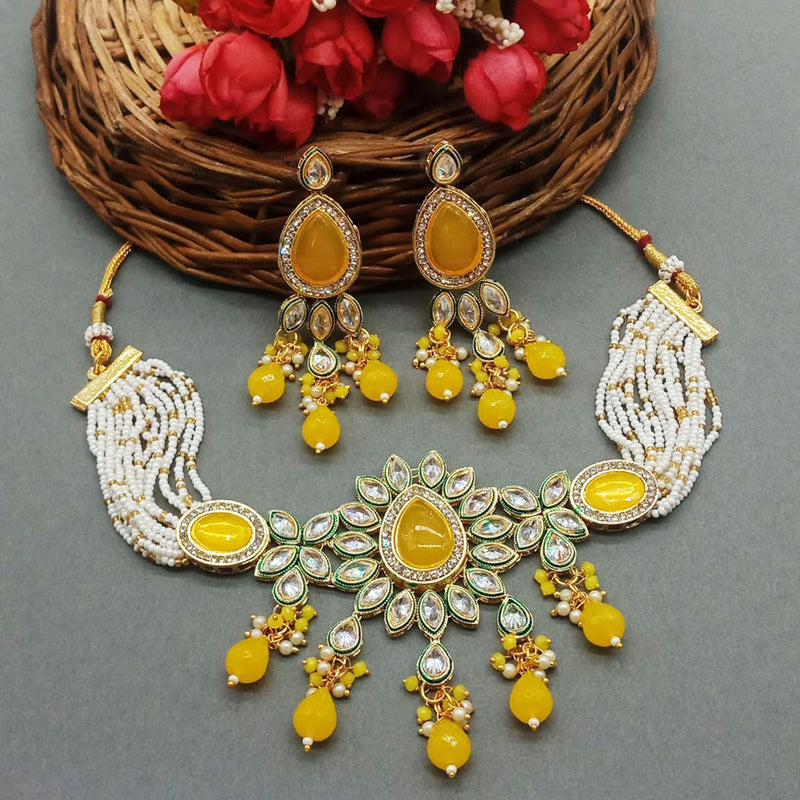 Sai Fashion Gold Plated Crystal Stone And Beads Necklace Set