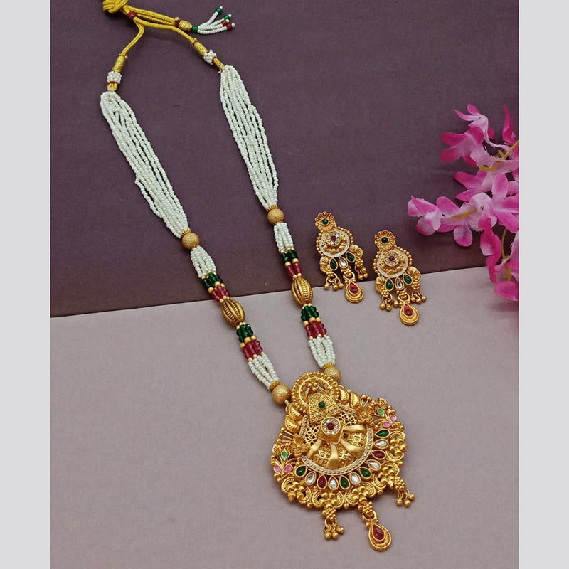 Sai Fashion Gold Plated Pota Stone Pearl Long Necklace Set