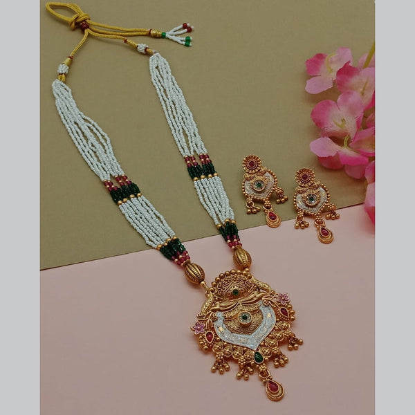 Sai Fashion Gold Plated Pota Stone Pearl Long Necklace Set