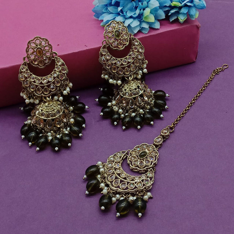 Sai Fashion Gold Plated Crystal Stone Jhumki Earrings With Maangtikka