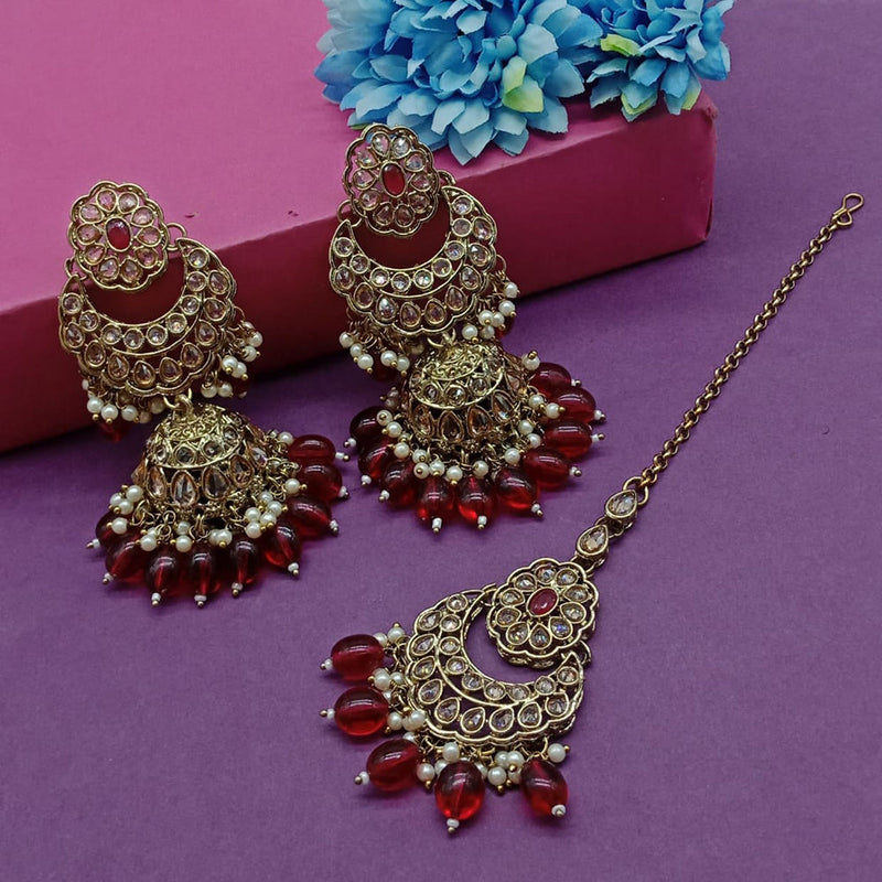 Sai Fashion Gold Plated Crystal Stone Jhumki Earrings With Maangtikka