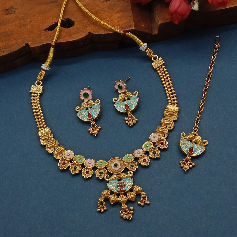 Sai Fashion Gold Plated Pota Stone Necklace Set