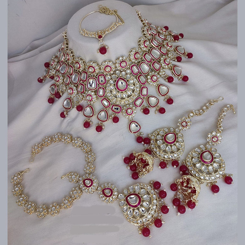 Sai Fashion Gold Plated Kundan Stone Semi Bridal Necklace Set