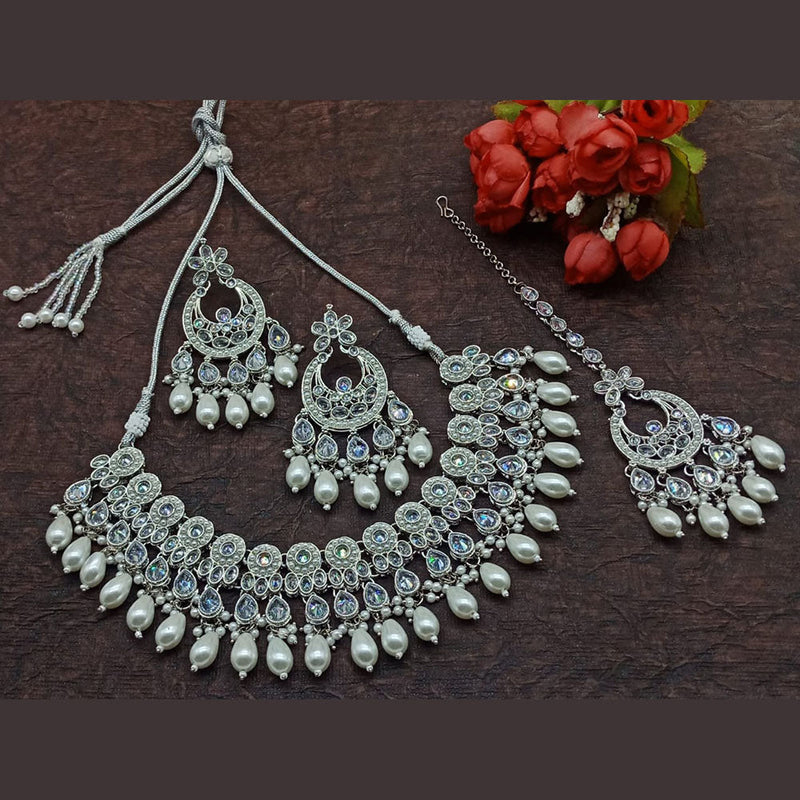 Sai Fashion Silver Plated Crystal Stone And Beads Necklace Set