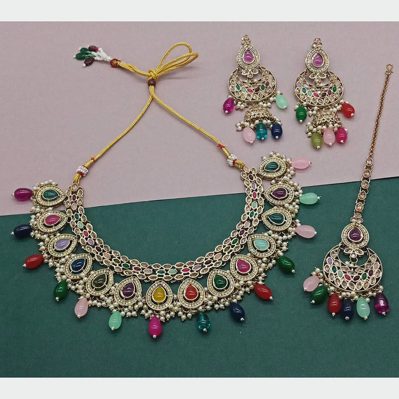 Sai Fashion Gold Plated Kundan Stone And Beads Necklace Set