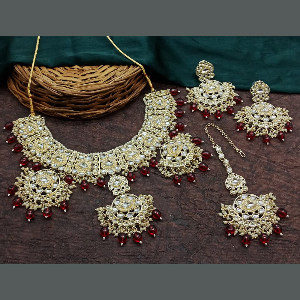Sai Fashion Gold Plated Kundan Stone Pearl And Beads Necklace Set