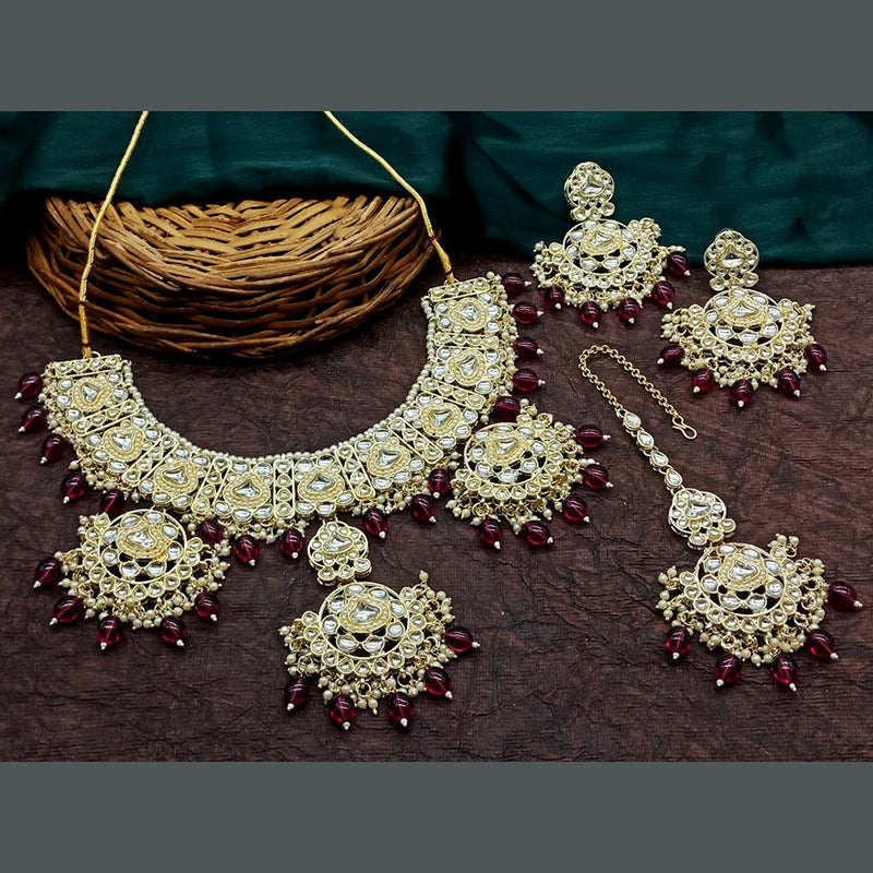 Sai Fashion Gold Plated Kundan Stone Pearl And Beads Necklace Set