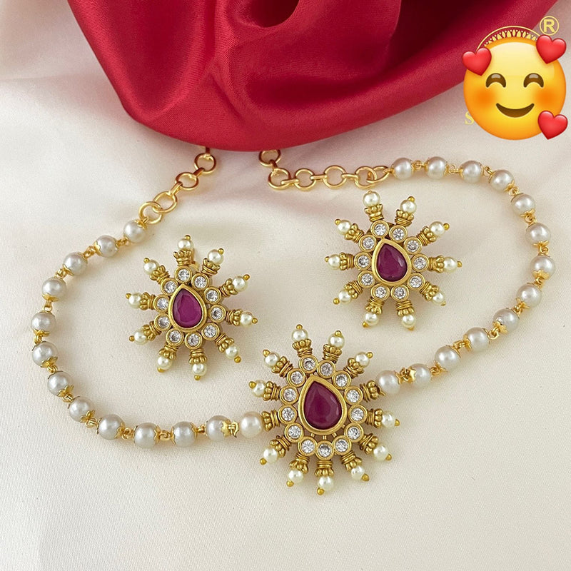 Sai Fashion Gold Plated  Pearl Necklace Set