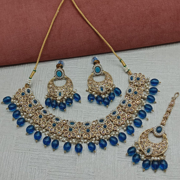 Sai Fashion  Gold Plated Crystal Stone And Beads Necklace Set