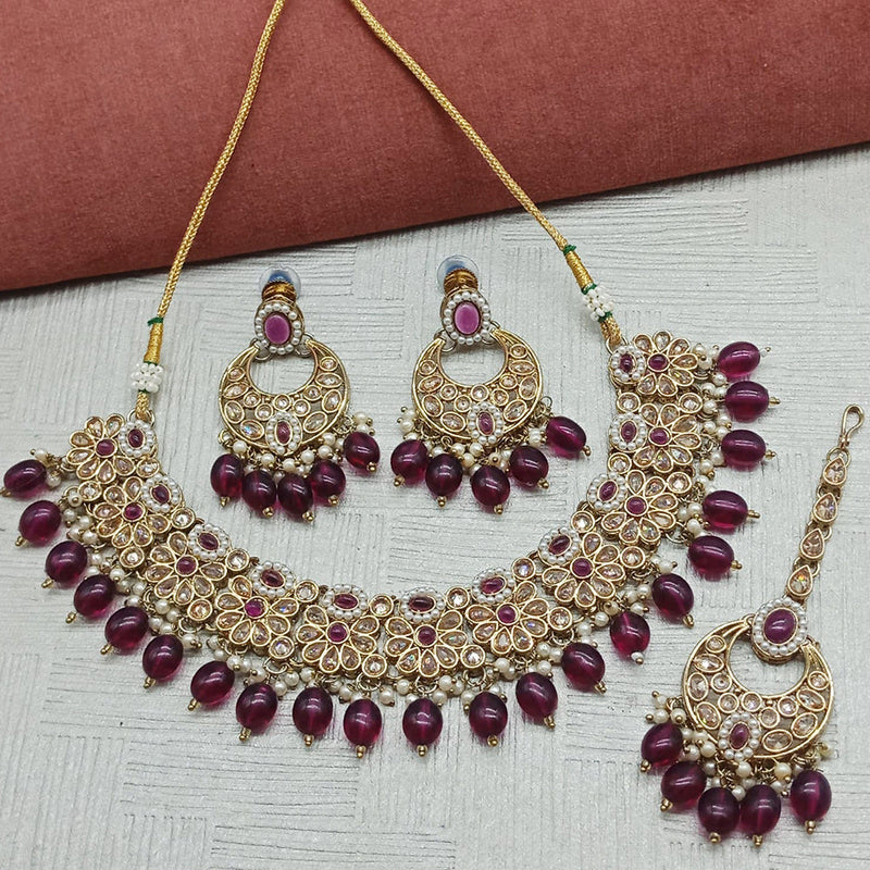 Sai Fashion  Gold Plated Crystal Stone And Beads Necklace Set