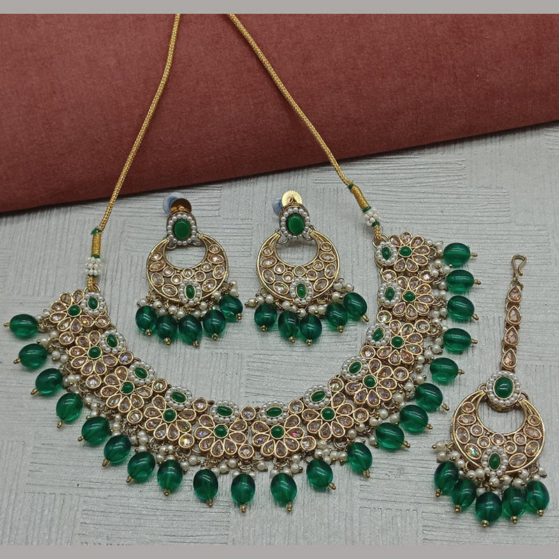 Sai Fashion  Gold Plated Crystal Stone And Beads Necklace Set