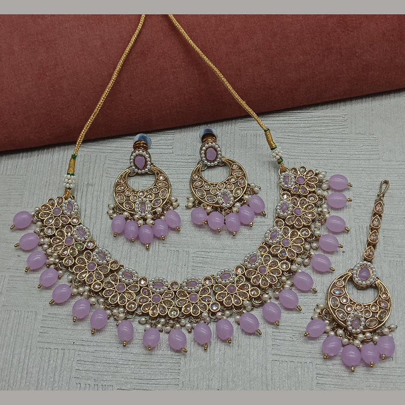 Sai Fashion  Gold Plated Crystal Stone And Beads Necklace Set