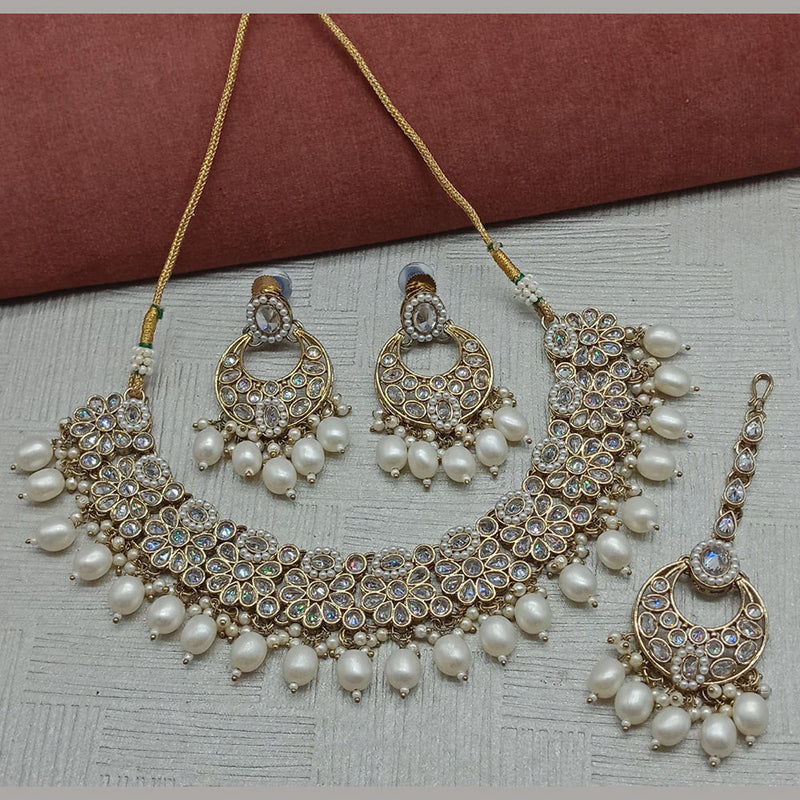 Sai Fashion  Gold Plated Crystal Stone And Beads Necklace Set