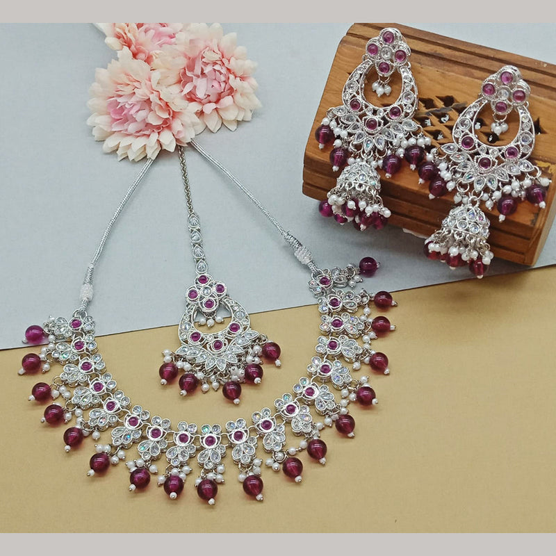 Sai Fashion  Silver Plated  Crystal Stone And Beads Necklace Set