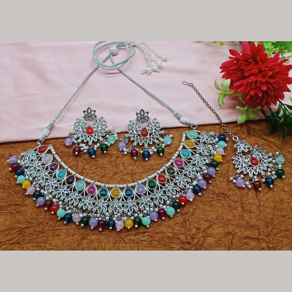 Sai Fashion  Silver Plated  Crystal Stone And Beads Necklace Set