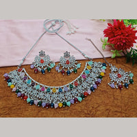 Sai Fashion  Silver Plated  Crystal Stone And Beads Necklace Set