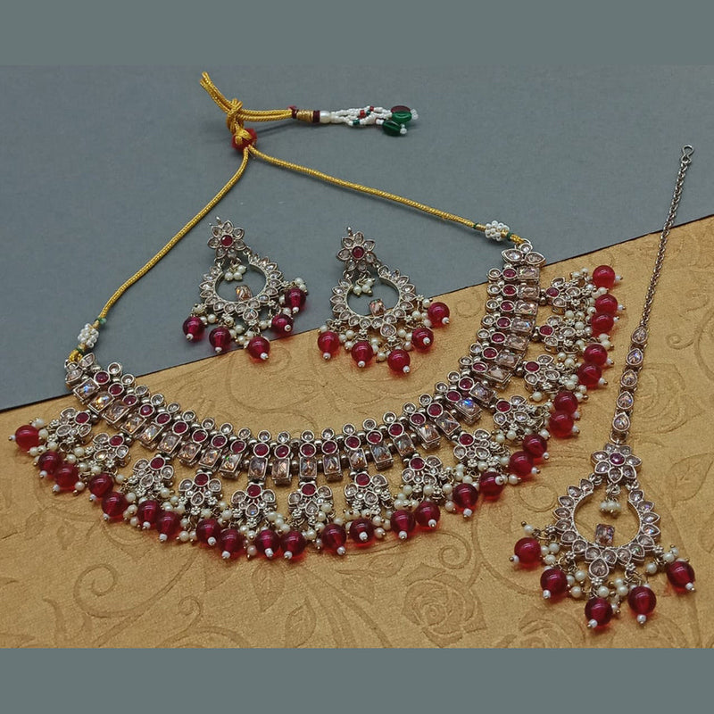 Sai Fashion  Gold Plated Crystal Stone And Beads Necklace Set