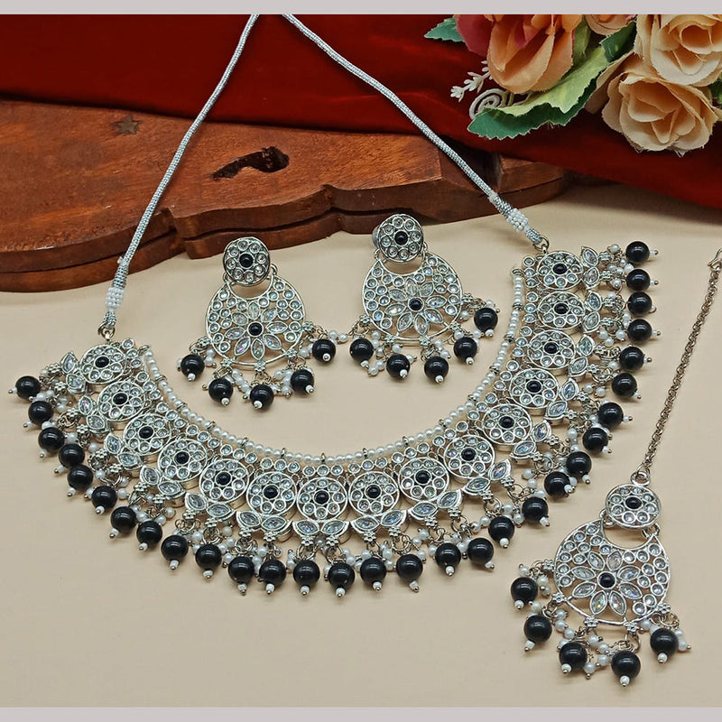 Sai Fashion Silver Plated Crystal Stone And Beads Necklace Set